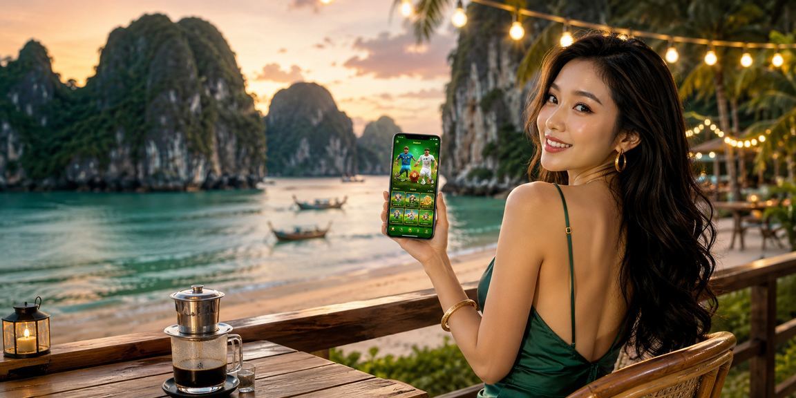 Người chơi thư giãn bên cà phê và sử dụng ứng dụng cá cược di động tại Ninh Bình